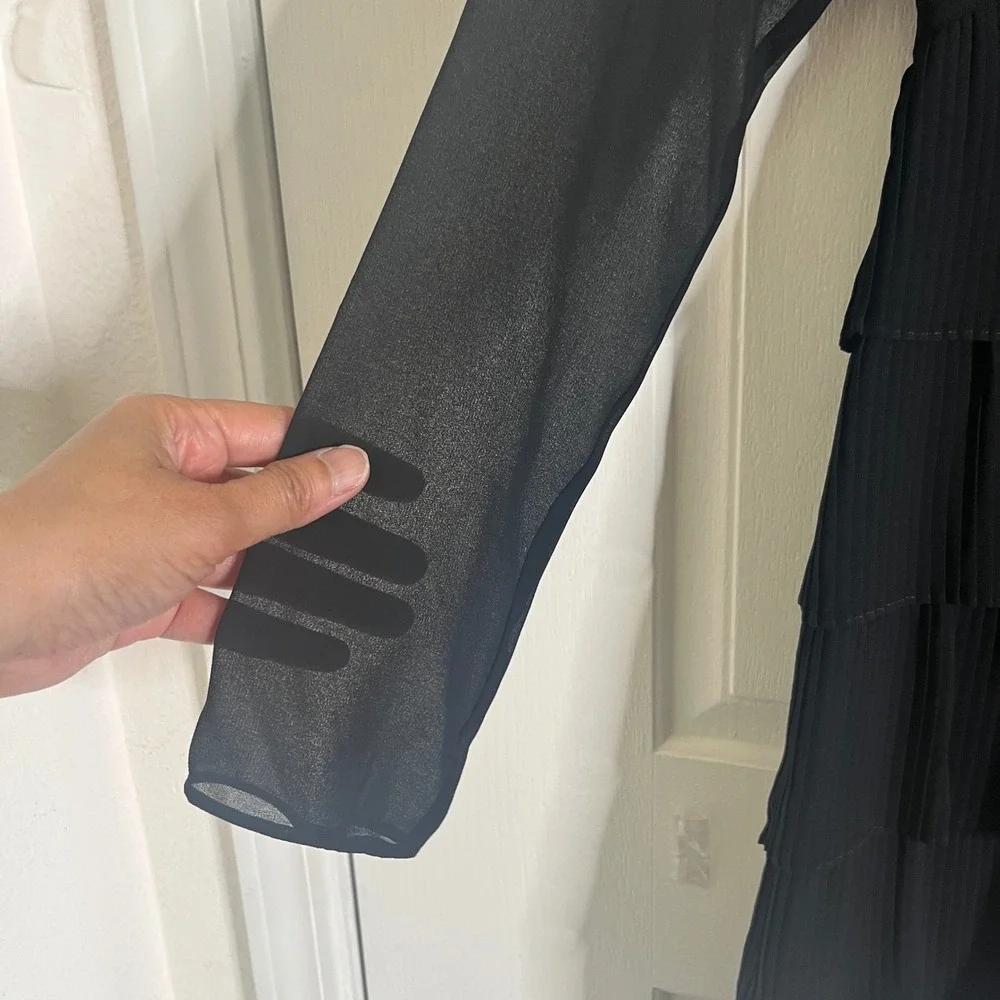 New The Kooples Pleated Tiered Mini Dress FR 1/ US Small Goth Dark Romantic LBD - Picture 8 of 14